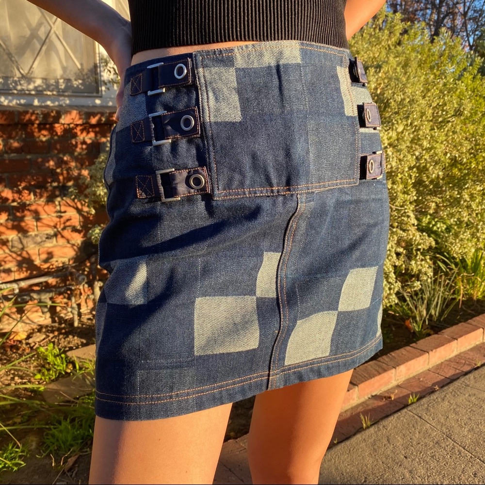 Opening Ceremony Denim Patch Buckle Mini Skirt